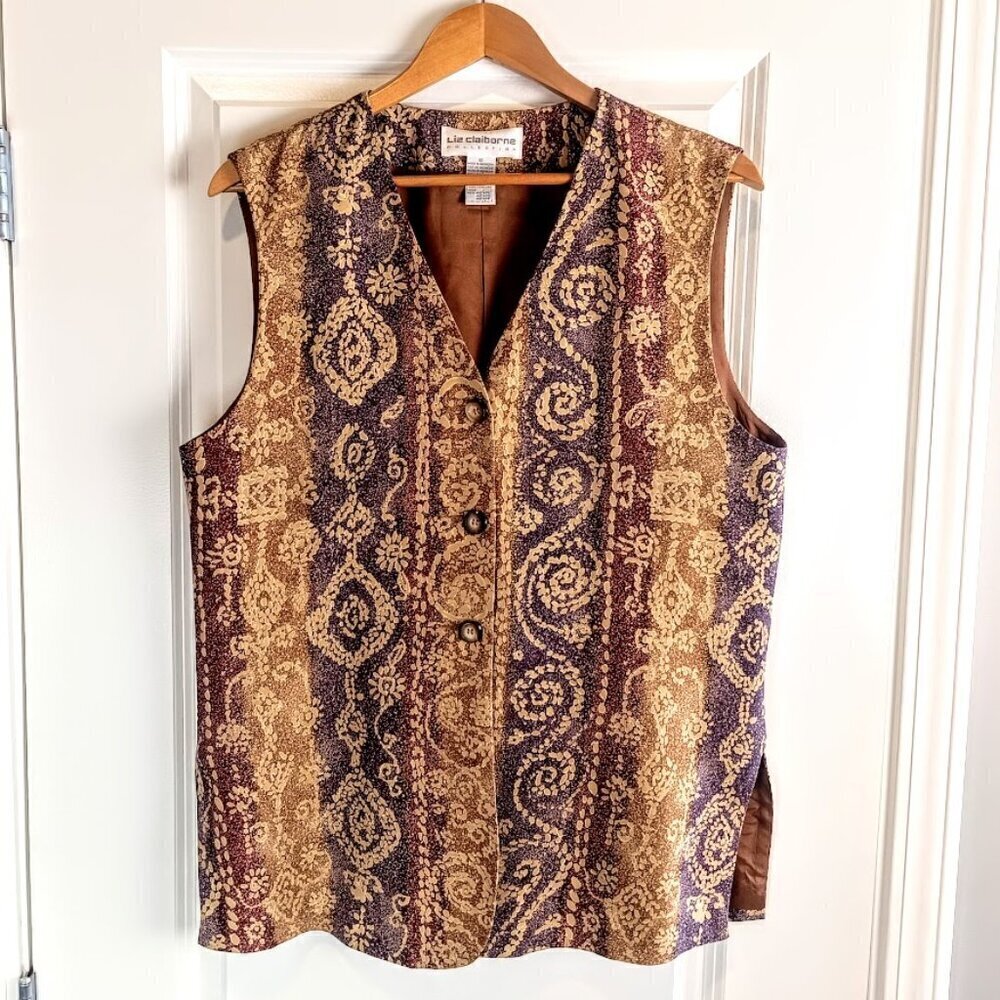 Vintage Liz Claiborne Abstract Print Sleeveless Silk Vest